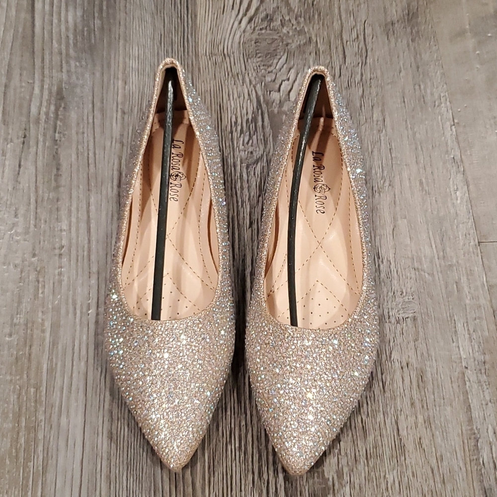 La Rosa Rose Rhinestone Flata Size 5.5 - Picture 2 of 4